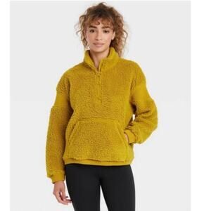 JoyLab Golden Palm Sherpa Pullover Sweatshirt Medium
